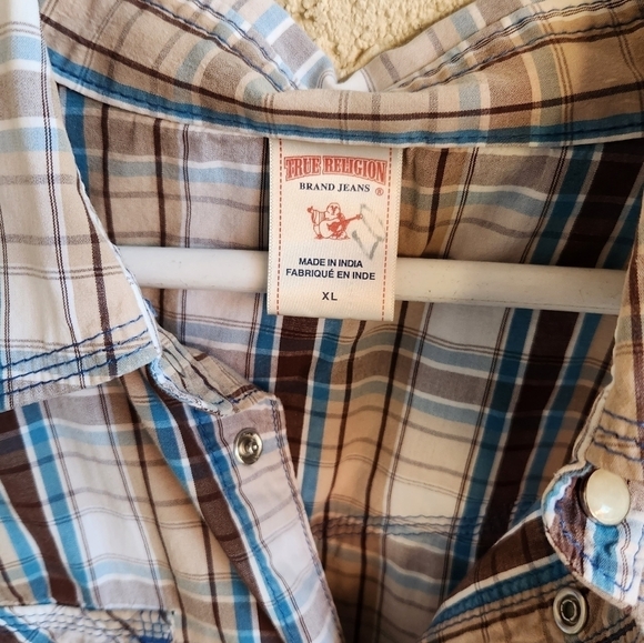 True Religion‎ Plaid Pearl Snap Button Down Shirt Men’s - Picture 2 of 6